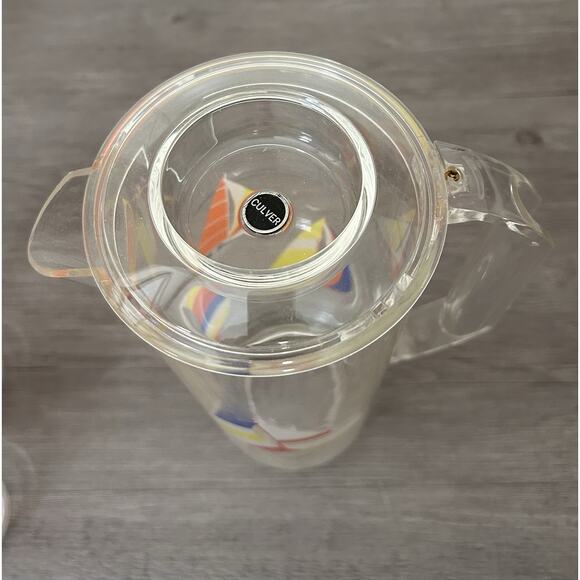 Culver Acrylic Pitcher & 4 Tall Glasses Sail Boat Motif - Picture 3 of 5